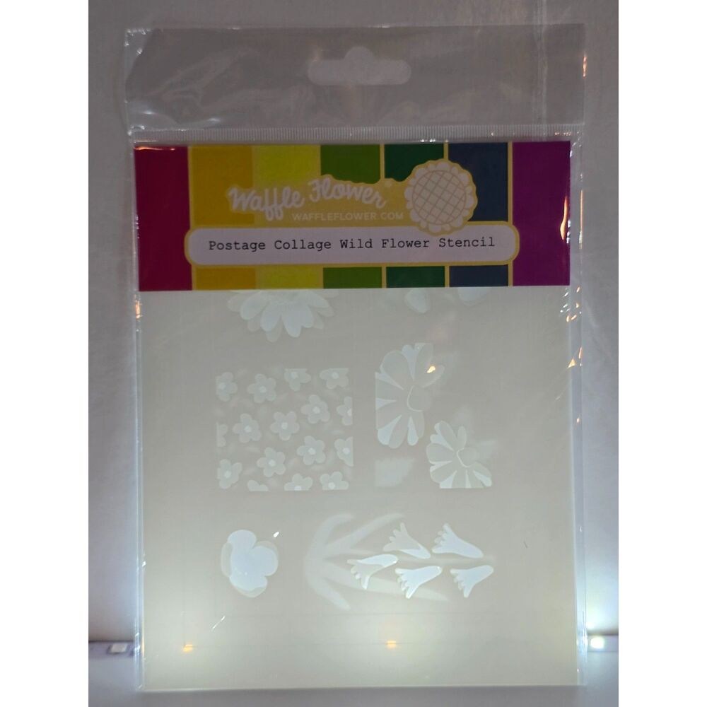 Waffle Flower Postage Collage Wild Flower Stencil 421693 NEW Floral Craft